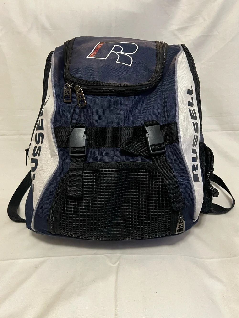 Russell Athletic Navy and White Backpack with Front Mesh Pocket